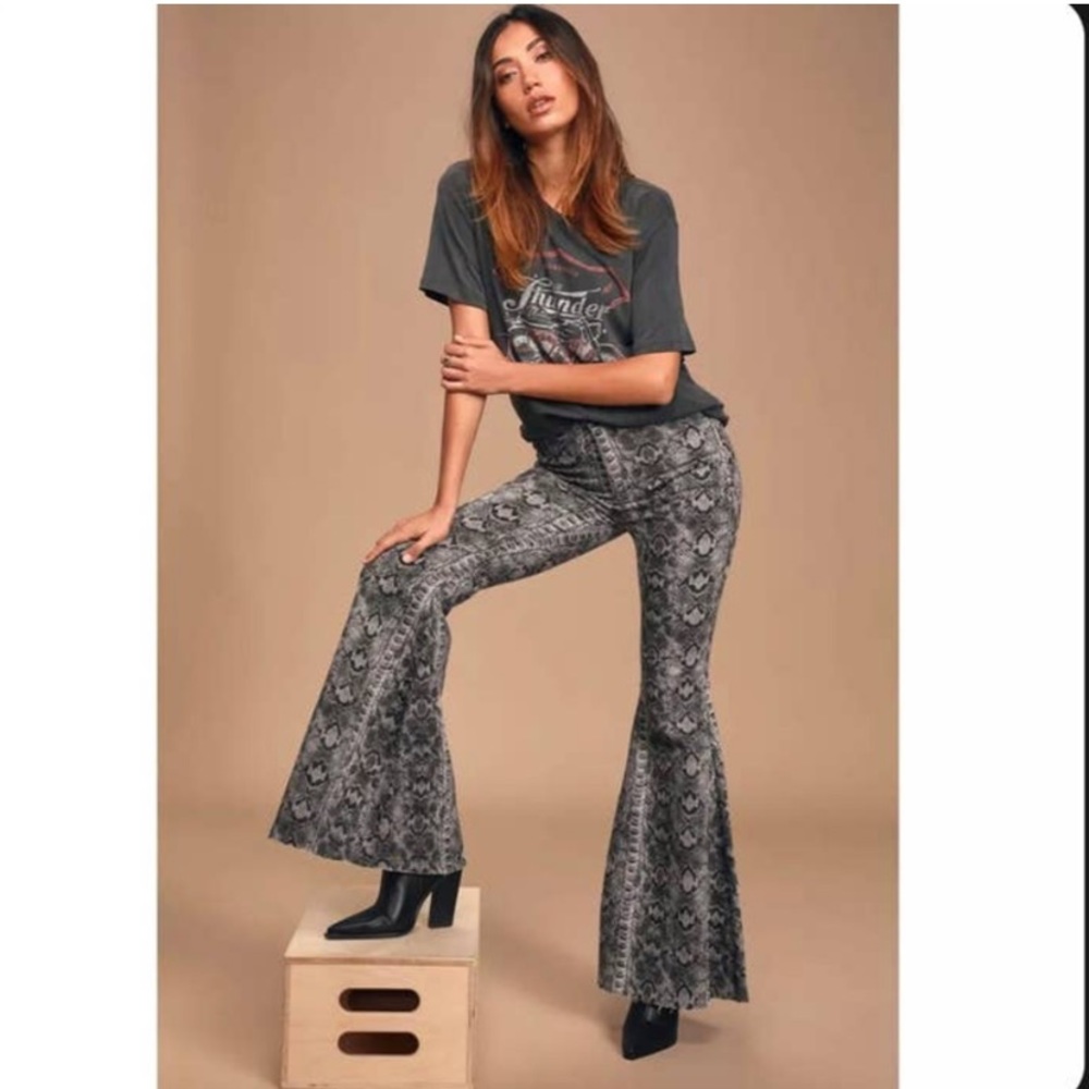 Just Float On Snake Print Flare Pants - image 3